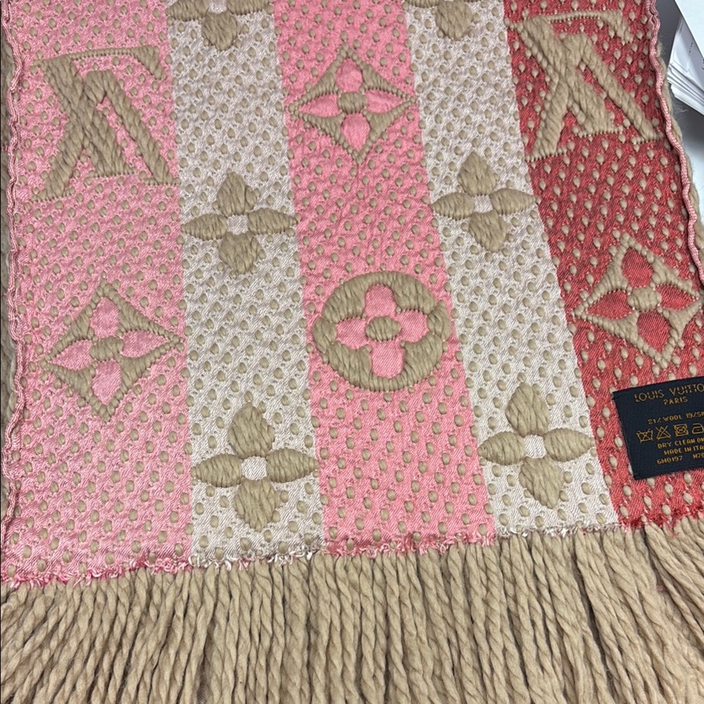 Louis Vuitton Monogram Scarf in Pink and Beige